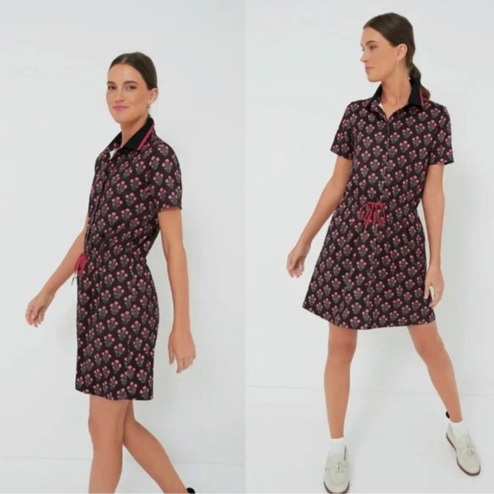 Tuckernuck Black Polo Dress with Pink Floral Print